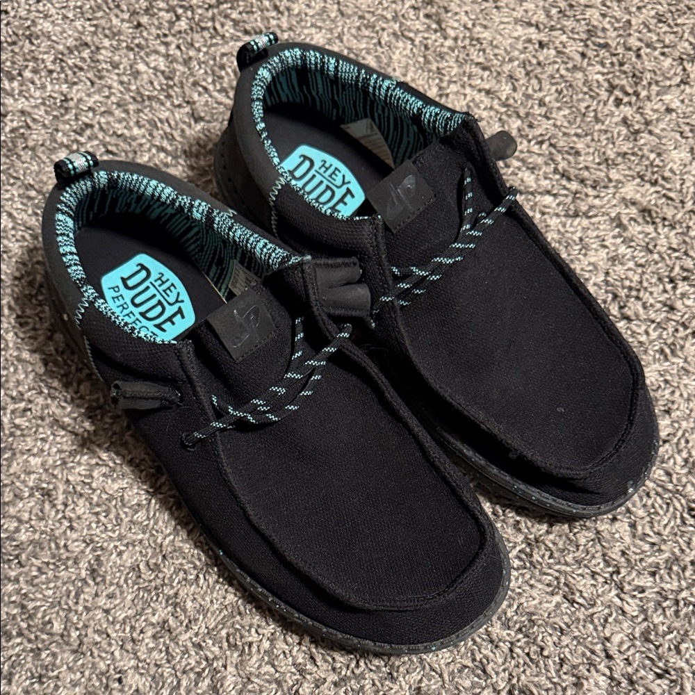 Hey Dude Men's Black and Teal Loafers